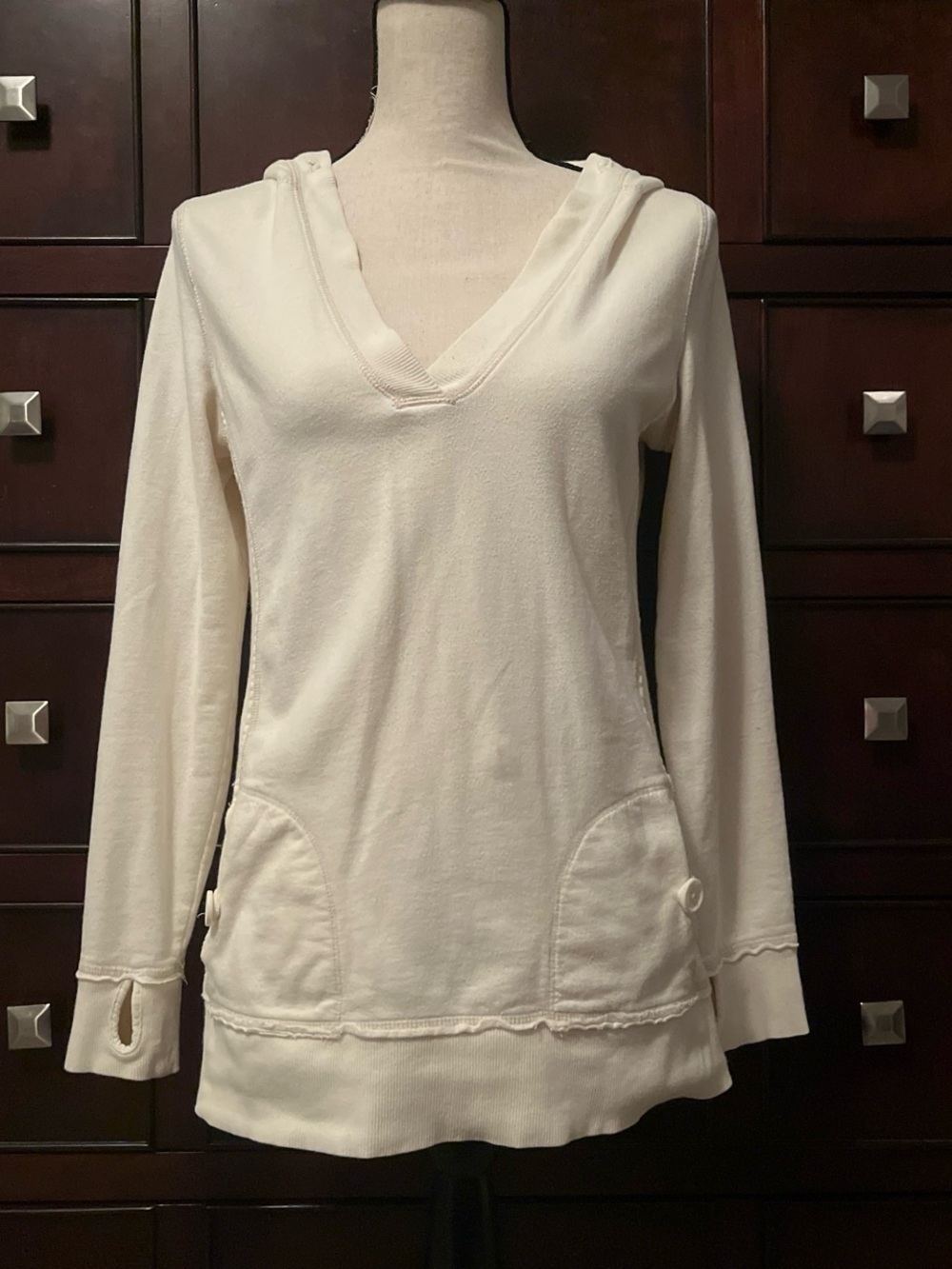SO Cream V-Neck Hoodie Tunic Top